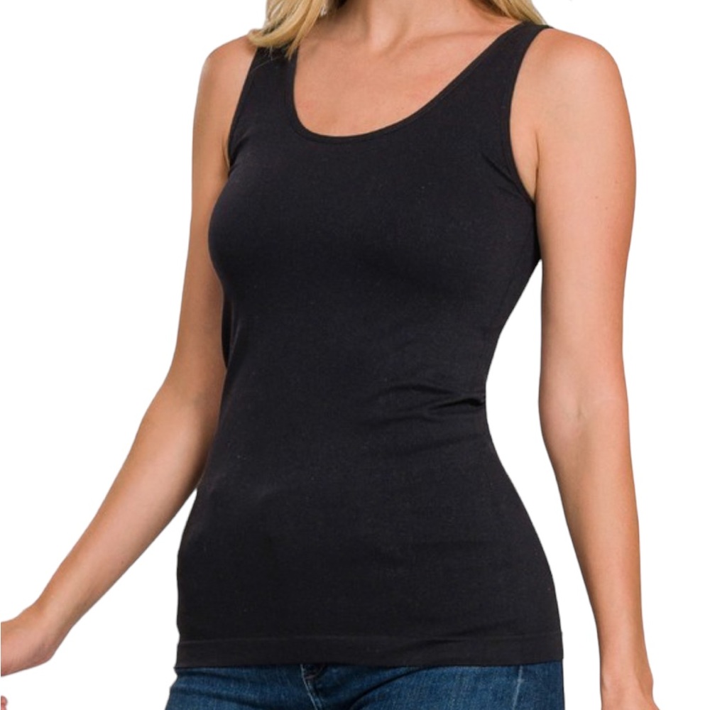 Zenana 2-way Black Scoop Neck Tank Top - Picture 2 of 6